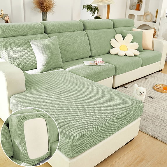 Wear-Resistant Universal Sofa Cover, Stretch Couch Cushion Slipcovers Replacement, Anti-Slip L Shape Sofa Covers, Chaise Lounge Sofa Slipcover(Extra Large Seat Cover/Light Green)
