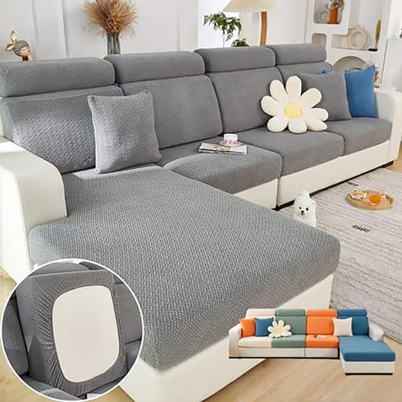 Wear-Resistant Universal Sofa Cover, Stretch Couch Cushion Slipcovers Replacement, Anti-Slip L Shape Sofa Covers, Chaise Lounge Sofa Slipcover(Pillow Cover/Grey)