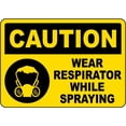 thumbnail image 1 of Wear Respirator While Spraying Metal Sign 8x12 Inch \u2013 Safety for Home, Office, or Workplace, 1 of 4
