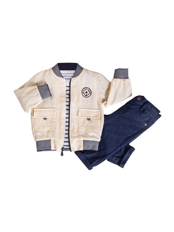Infant Toddler Boys 3-Piece Nautical Set Jacket Shirt Jeans Yellow, Size 18 Months