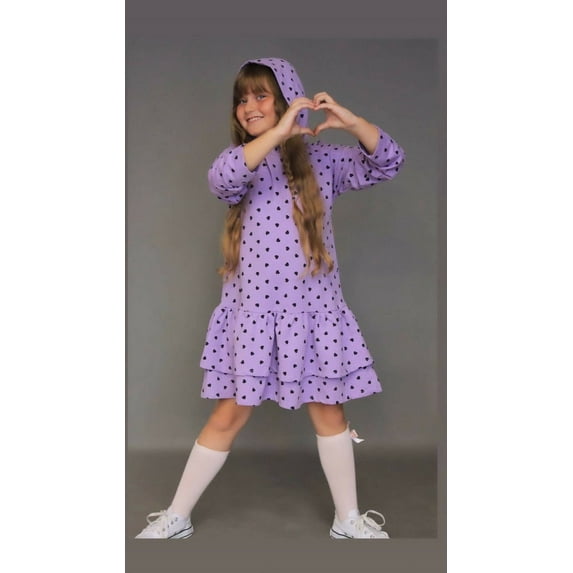 Wear Sierra Little Girl’s Hoodie Dress, Cotton Knit with Lycra, Tiered Skirt, Lt. Purple, Size 3