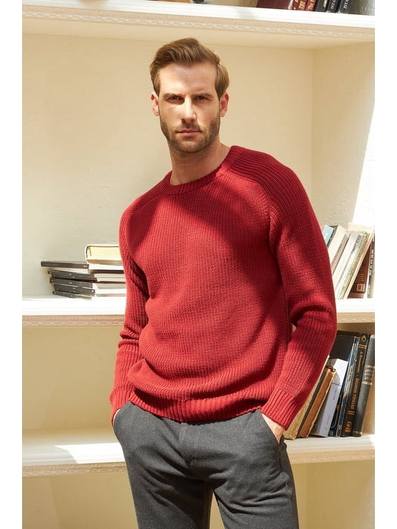 Men's Pullover Sweater, Long Sleeve, Crewneck, for Male, Relaxed Fit, Chianti, X-Large