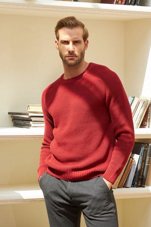 Men's Pullover Sweater, Long Sleeve, Crewneck, for Male, Relaxed Fit, Chianti, XX-Large