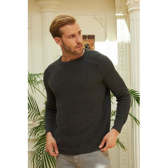 Wear Sierra Men’s Long Sleeve Crewneck Pullover Sweater Dark Gray Relaxed Fit Knit Top – XX-Large
