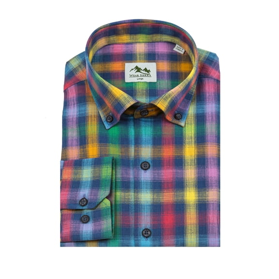 Wear Sierra Top Shelf Cotton Long Sleeve Button Down Shirts in Colorful Navy Madras
