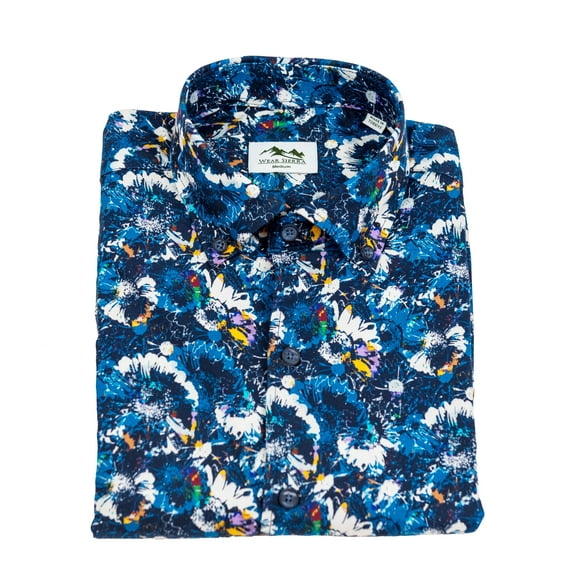 Wear Sierra Men's Top Shelf Navy Abstract Button Down Shirt, Short Sleeve, Cotton, Medium, 1-Pack