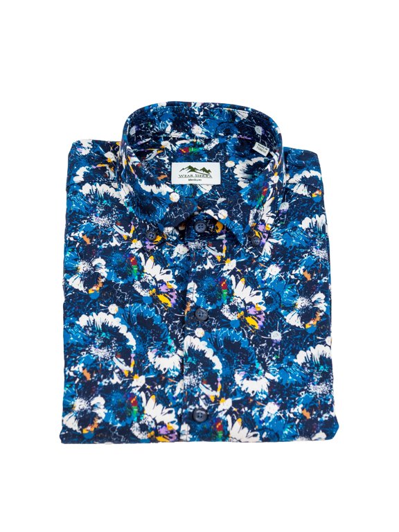 Men's Top Shelf Navy Abstract Button Down Shirt, Short Sleeve, Cotton, Large, 1-Pack