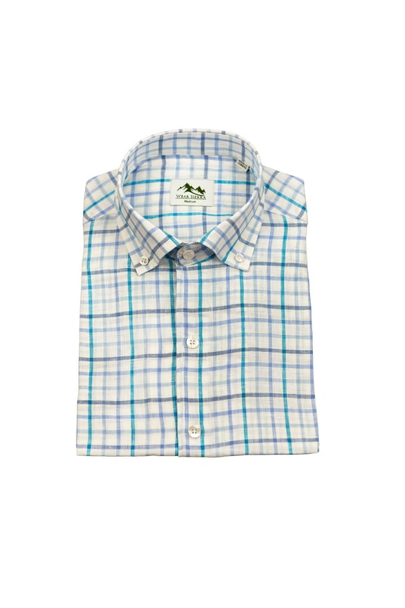 Top Shelf Cotton Short Sleeve Button Down Shirts in White Blue Plaid