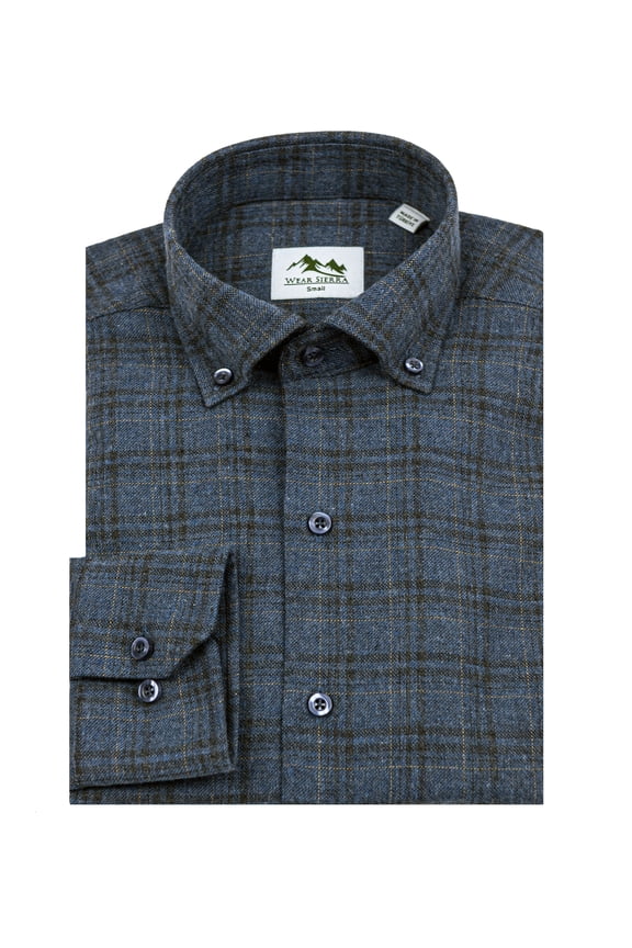 Top Shelf Men's Turkish Cotton Long Sleeve Button Down Shirt in Combed Cotton Navy Plaid