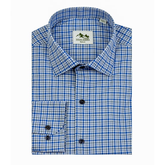 Wear Sierra Top Shelf Men's Turkish Cotton Long Sleeve Button Up Shirt in Blue Plaid