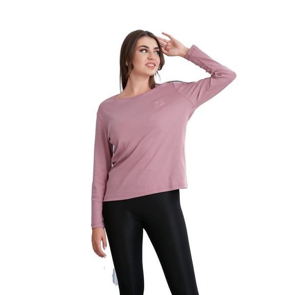 Wear Sierra Women's Long Sleeve Scoop Neck T-Shirt, Combed Cotton, Soft, Rose Color, Small