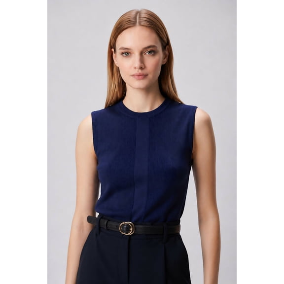 Wear Sierra Women’s Ribbed Knit Tank Top, Slim Fit Sleeveless Shirt, Casual Stretchy Top, Navy Blue, XS