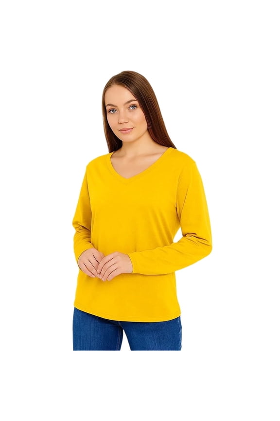 Women’s Long Sleeve V-Neck T-Shirt, Soft Turkish Pima Cotton Top by Wear Sierra, Medium
