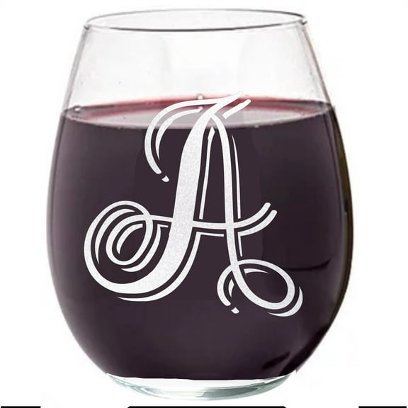 Wear The Logo 15.25 Oz. Clear Letter A Cursive Monogram Stemless Wine Glass