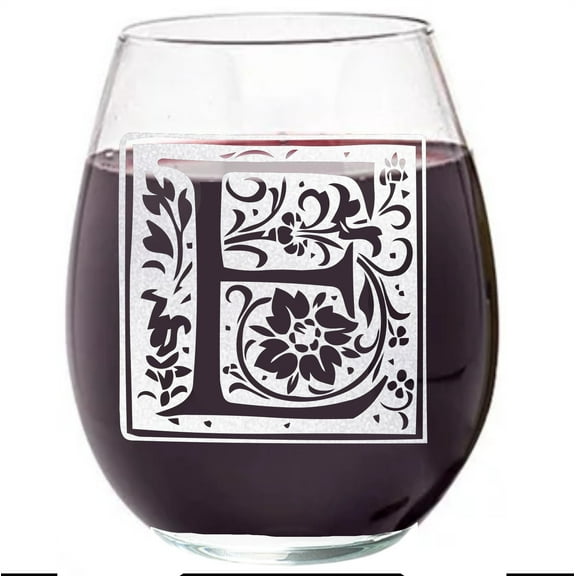 Wear The Logo 15.25 Oz. Clear Letter E Square Monogram Stemless Wine Glass