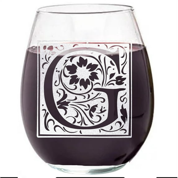 Wear The Logo 15.25 Oz. Clear Letter G Square Monogram Stemless Wine Glass