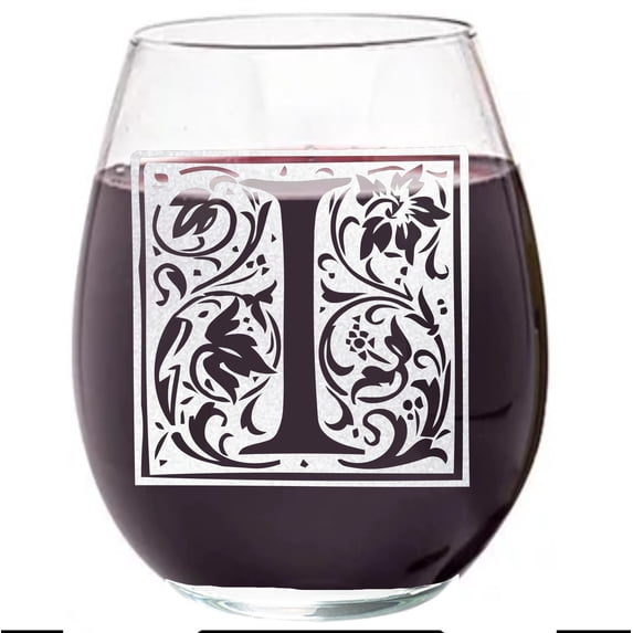 Wear The Logo 15.25 Oz. Clear Letter I Square Monogram Stemless Wine Glass