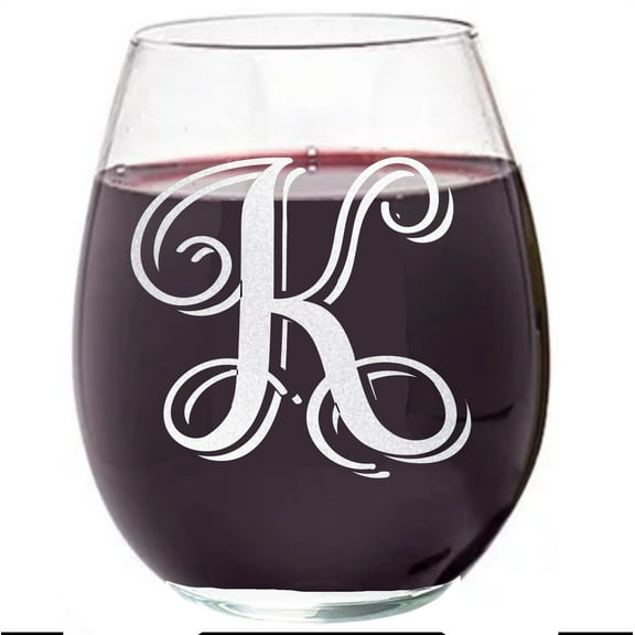 Wear The Logo 15.25 Oz. Clear Letter K Cursive Monogram Stemless Wine Glass