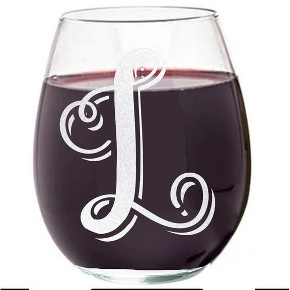Wear The Logo 15.25 Oz. Clear Letter L Cursive Monogram Stemless Wine Glass