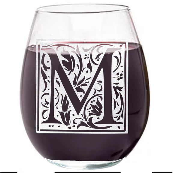 Wear The Logo 15.25 Oz. Clear Letter M Square Monogram Stemless Wine Glass