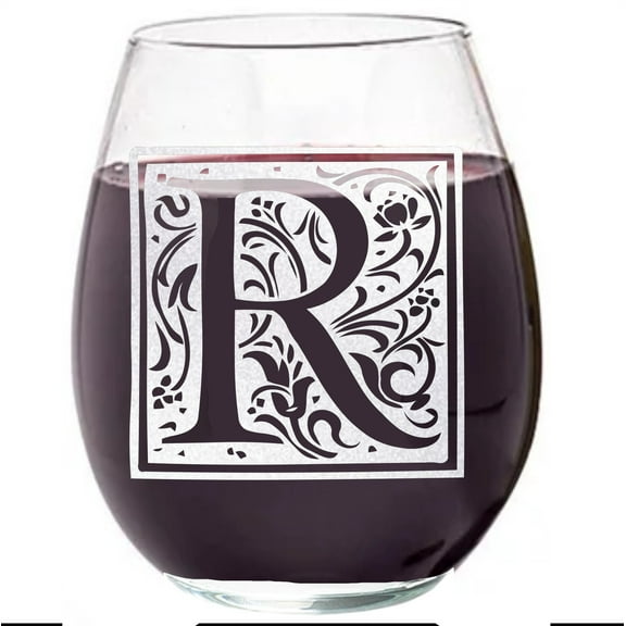 Wear The Logo 15.25 Oz. Clear Letter R Square Monogram Stemless Wine Glass