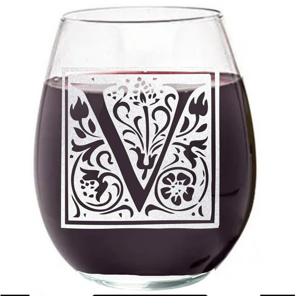 Wear The Logo 15.25 Oz. Clear Letter V Square Monogram Stemless Wine Glass