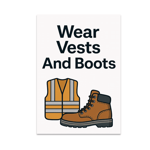Wear Vests And Boots Safety Art - Warehouse Workers - 13x19 Poster Print