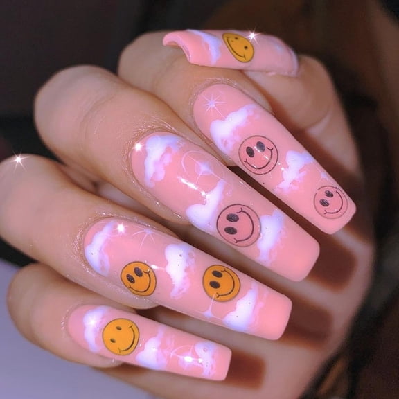 Wear nail long pink long ballet smiley face cloud nail patch Wear nail wholesale nail patch nail patch