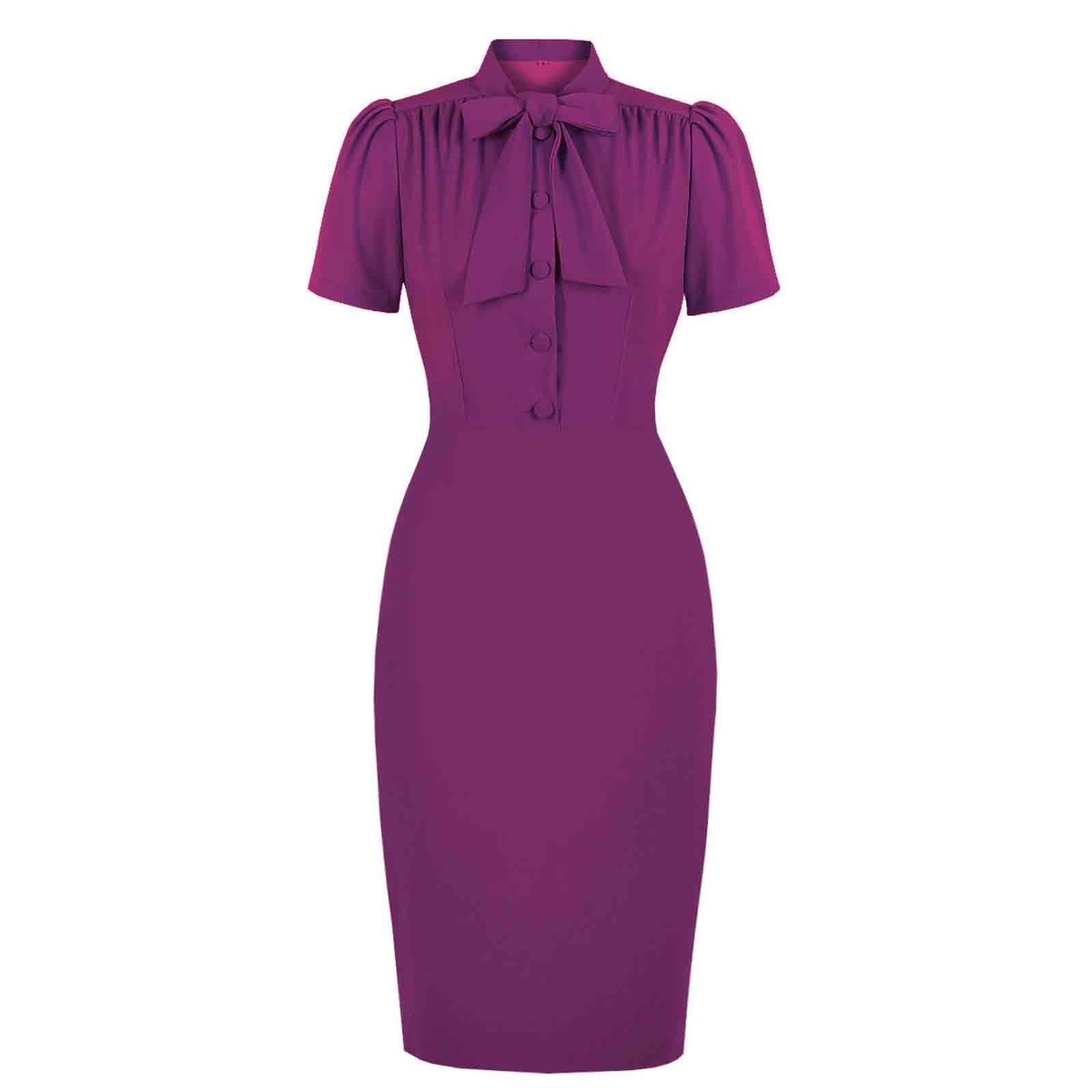 Wear to Work Pencil Dress for Women Elegant Tie Neck Summer Bodycon