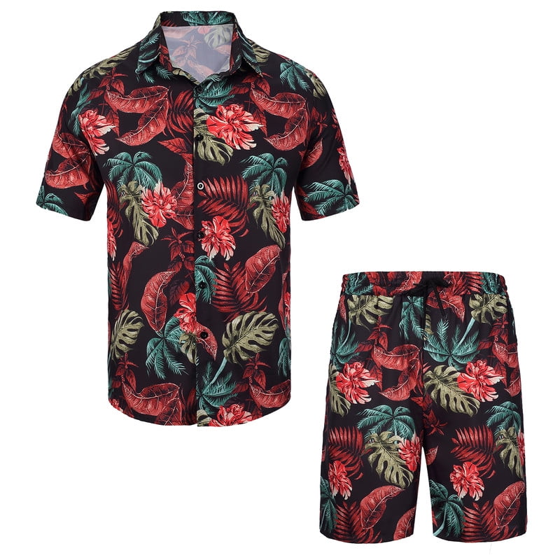 WearLink Men's Matching Shirt and Shorts Set Tropical Vacation Beach