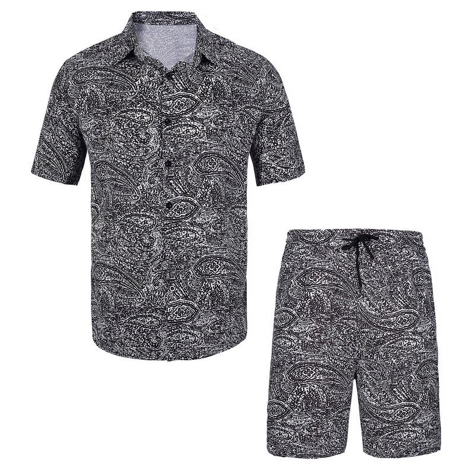WearLink Men's Matching Shirt and Shorts Set Tropical Vacation Beach