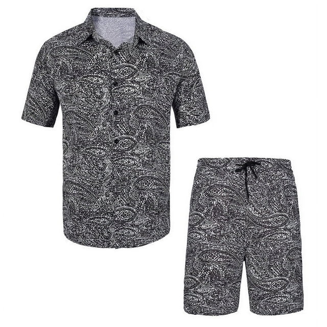 WearLink Men's Matching Shirt and Shorts Set Tropical Vacation Beach