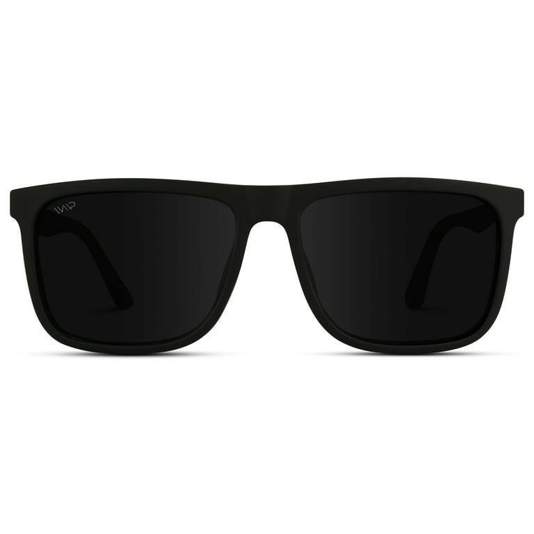 WearMe Pro - Flat Top Polarized Lens Square Black Sunglasses for Men