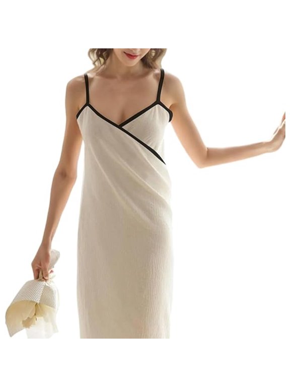 Wearable 4-Layer Cotton Gauze Bath Wrap Dress, Adjustable Spaghetti Strap Quick Dry Soft Towel Robe for After Shower, Home Loungewear and Travel Spa Use