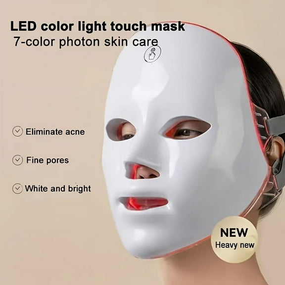 Wearable 7-Color LED Face Mask with Touch Control, Rechargeable Hands-Free Light Device for At-Home Spa and Facial Wellness Routines, Full Face Coverage