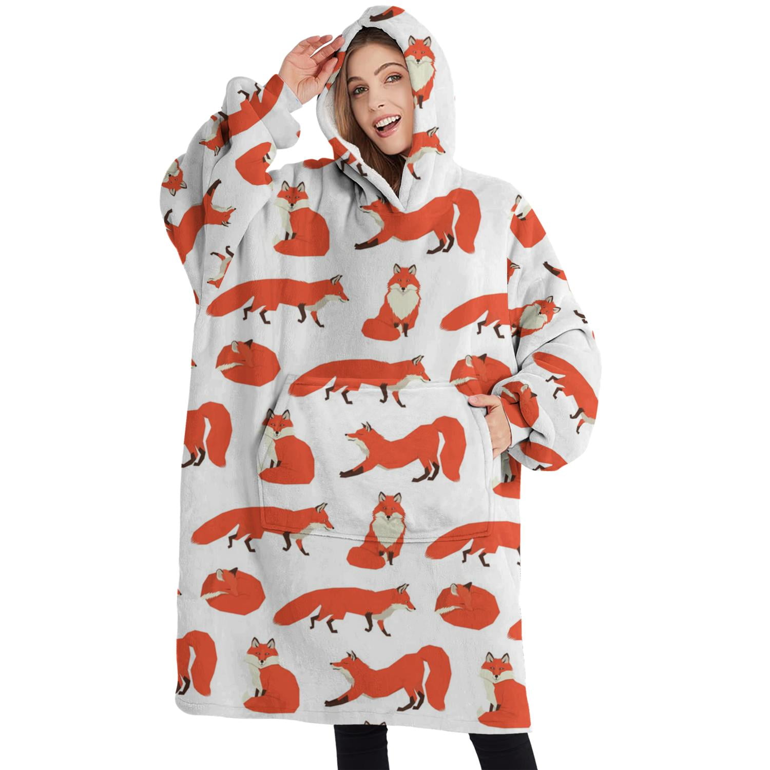 Wearable Adult Blanket Hoodie - Flannel Blanket Hoodie with Pockets -Sherpa Giant Hoodie Blankets for Women Men