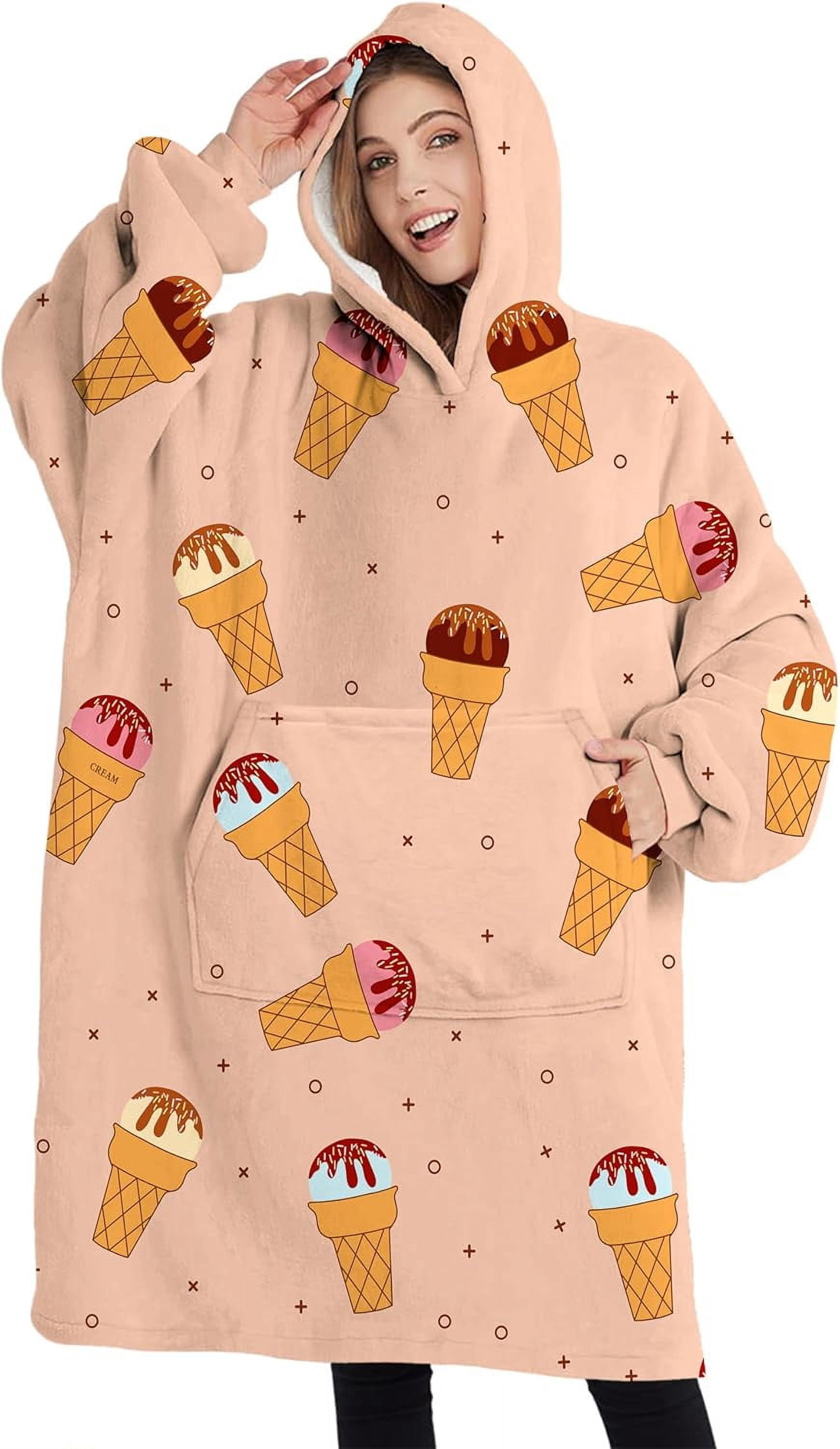 Wearable Adult Blanket Hoodie - Flannel Blanket Hoodie with Pockets - Sherpa Giant Hoodie Blankets for Women Men