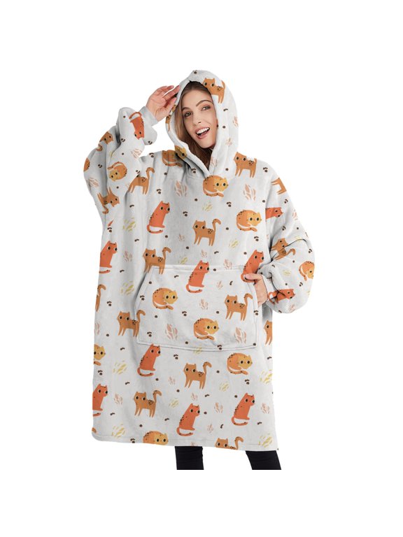 Wearable Adult Blanket Hoodie - Flannel Blanket Hoodie with Pockets -Sherpa Giant Hoodie Blankets for Women Men
