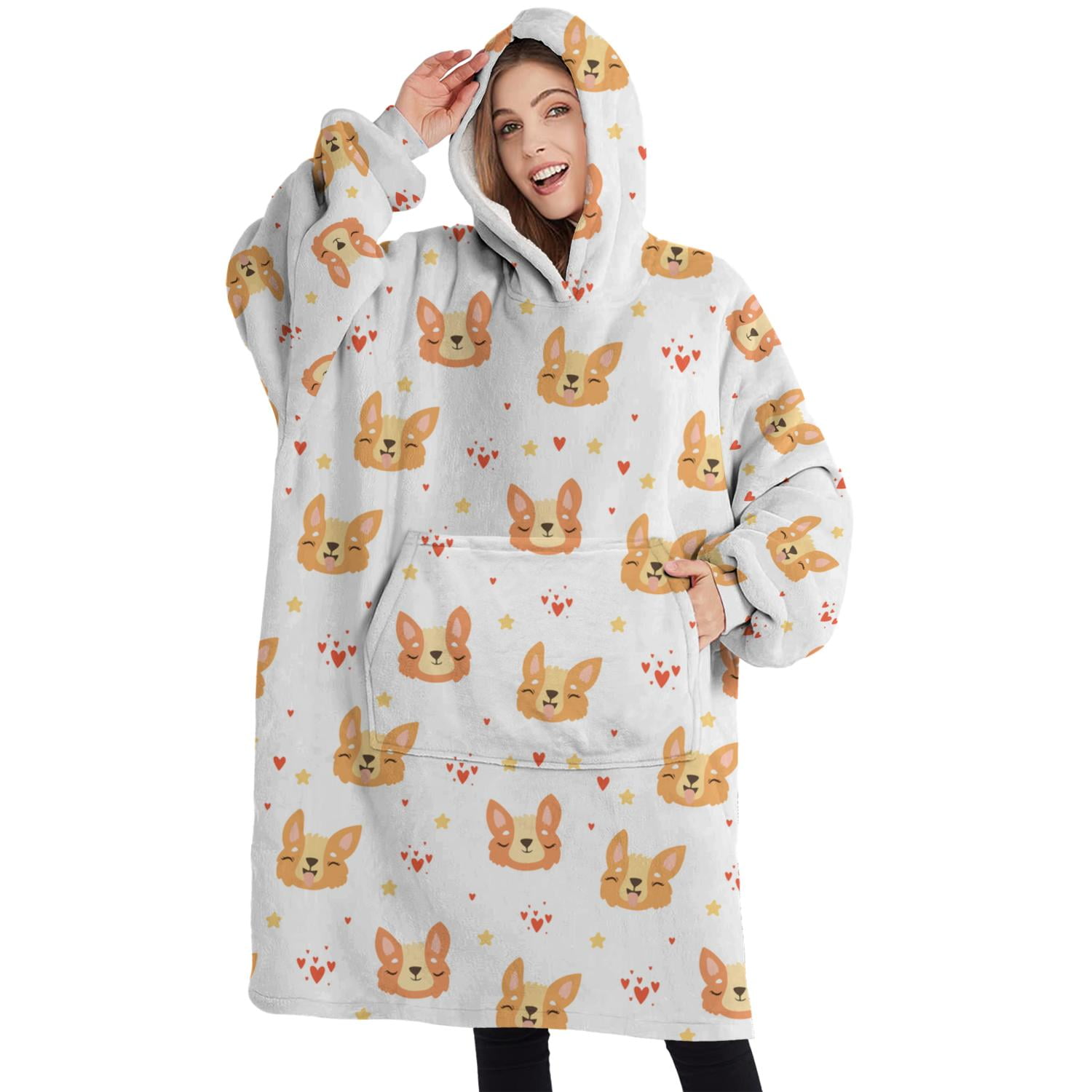 Wearable Adult Blanket Hoodie - Flannel Blanket Hoodie with Pockets -Sherpa Giant Hoodie Blankets for Women Men
