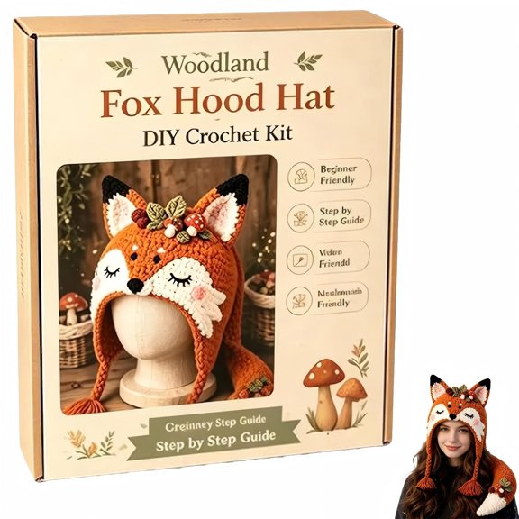 Wearable Animal Hood Crochet Hat Set, 1-Pack Beginner Crochet Kit with Video Tutorial, All in One Crochet Kit for Family Present, bldnkj