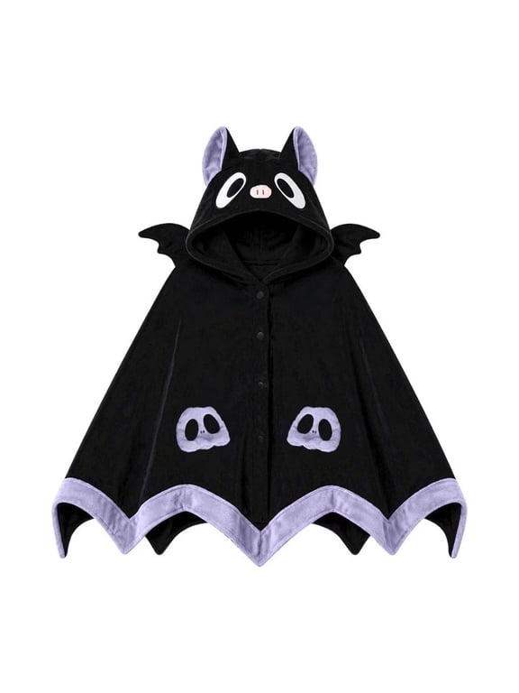 Wearable Bat Blanket Hoodie for Adults Cute Halloween Devil Bat Hooded Blanket Oversized Soft Hoodie Women Throw Cloak Wrap with Demon Wings for Women