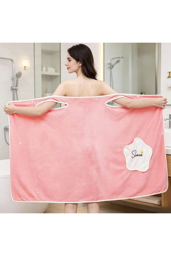 Wearable Bath Towel with Pockets - Women's Skirt Style Bathrobe Wrap - Absorbent Microfiber Beach Cover Up for Drying, Changing, and Makeup Application - Hands-Free Wrap