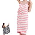 thumbnail image 1 of Wearable Bath Towel Super Absorbent Towel Wrap with Straps, Oversized Bathrobe Towel, Ideal for Women Showers (Pink White Strips,Large), 1 of 9