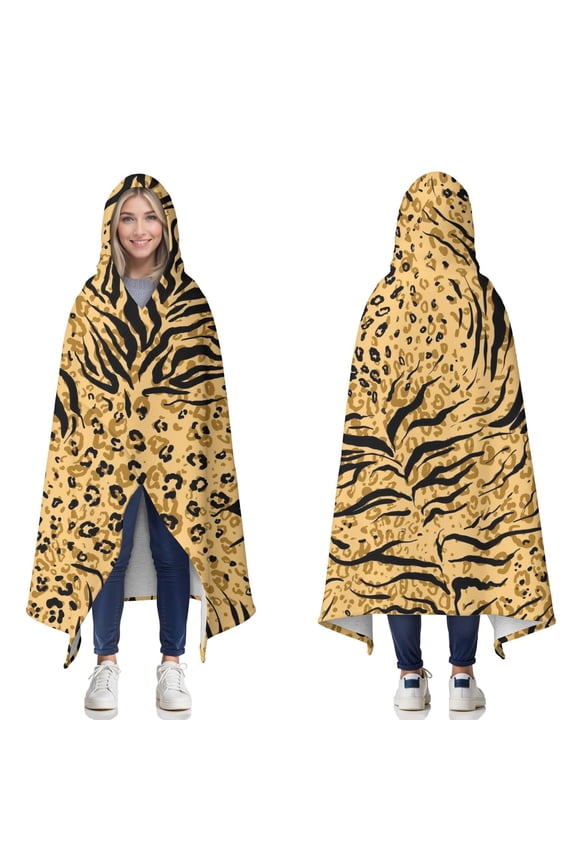 Wearable Blanket,Animal Print Pattern Hooded Wearable Sherpa Blanket for Adults & Teens,Winter Poncho Shawl Wrap Cape Thick Warm,50"x60"