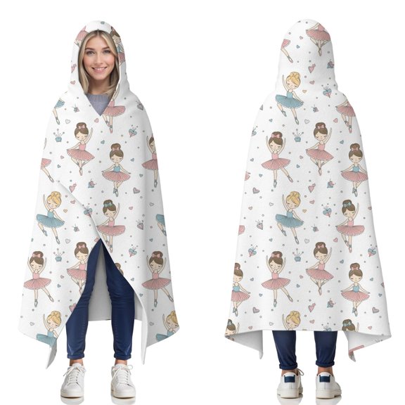 Wearable Blanket,Ballet Princess Pattern Hooded Wearable Flannel Blanket for Adults & Teens,Winter Poncho Shawl Wrap Cape Cozy Anti-Pill,60"x80"