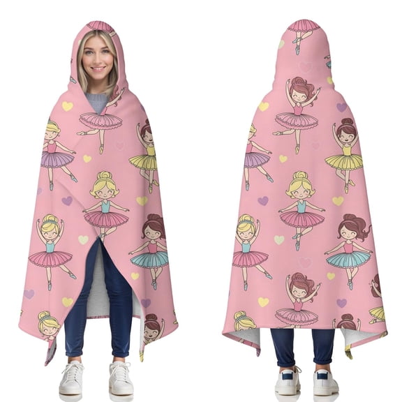 Wearable Blanket,Ballet Princess Pattern Hooded Wearable Sherpa Blanket for Adults & Teens,Winter Poncho Shawl Wrap Cape Thick Warm,60"x80"