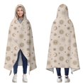 thumbnail image 1 of Wearable Blanket,Beige Sun Moon Star Pattern Hooded Wearable Sherpa Blanket for Adults & Teens,Winter Poncho Shawl Wrap Cape Thick Warm,60"x80", 1 of 5