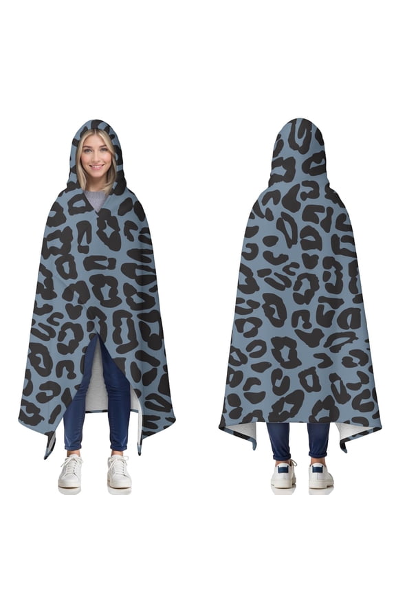 Wearable Blanket,Black Leopard Pattern Hooded Wearable Sherpa Blanket for Adults & Teens,Winter Poncho Shawl Wrap Cape Thick Warm,50"x60"