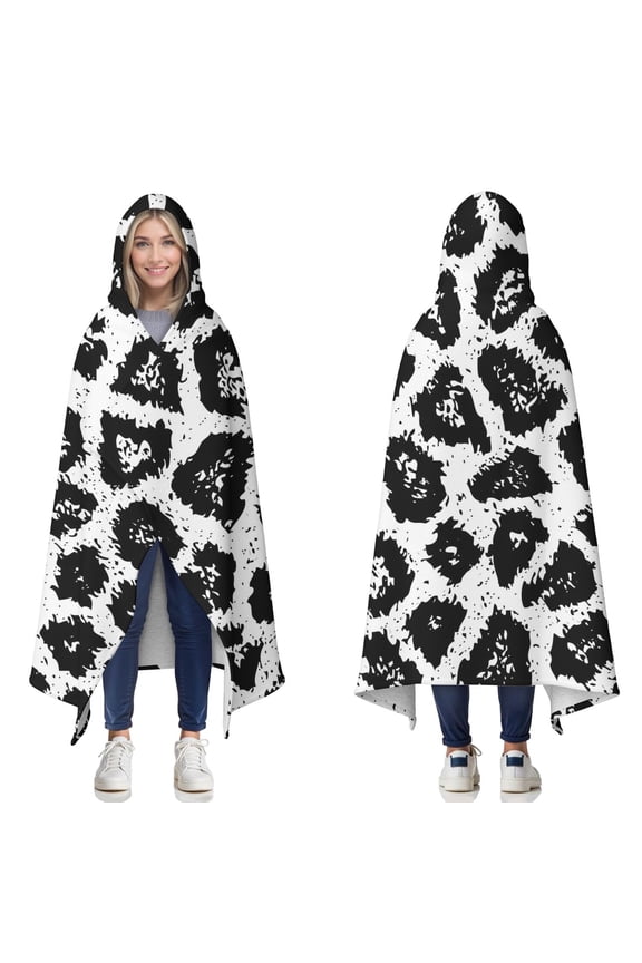 Wearable Blanket,Black Leopard Pattern Hooded Wearable Sherpa Blanket for Adults & Teens,Winter Poncho Shawl Wrap Cape Thick Warm,50"x60"