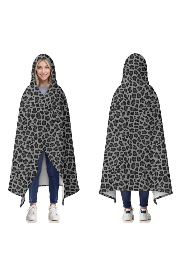 Wearable Blanket,Black Leopard Print Hooded Wearable Sherpa Blanket for Adults & Teens,Winter Poncho Shawl Wrap Cape Thick Warm,50"x60"